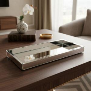 Bandeja luxo decorativa espelhada de vidro retangular10x20cm decoração organização
