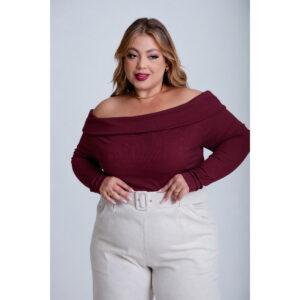Blusa Ombro a Ombro Feminina Manga Longa Canelada PlusSize Moda Gringa moda balada Elegante Feminina