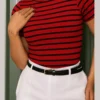 Blusa Feminina Tecido Canelado Manga Curta Listrada