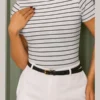 Blusa Feminina Tecido Canelado Manga Curta Listrada