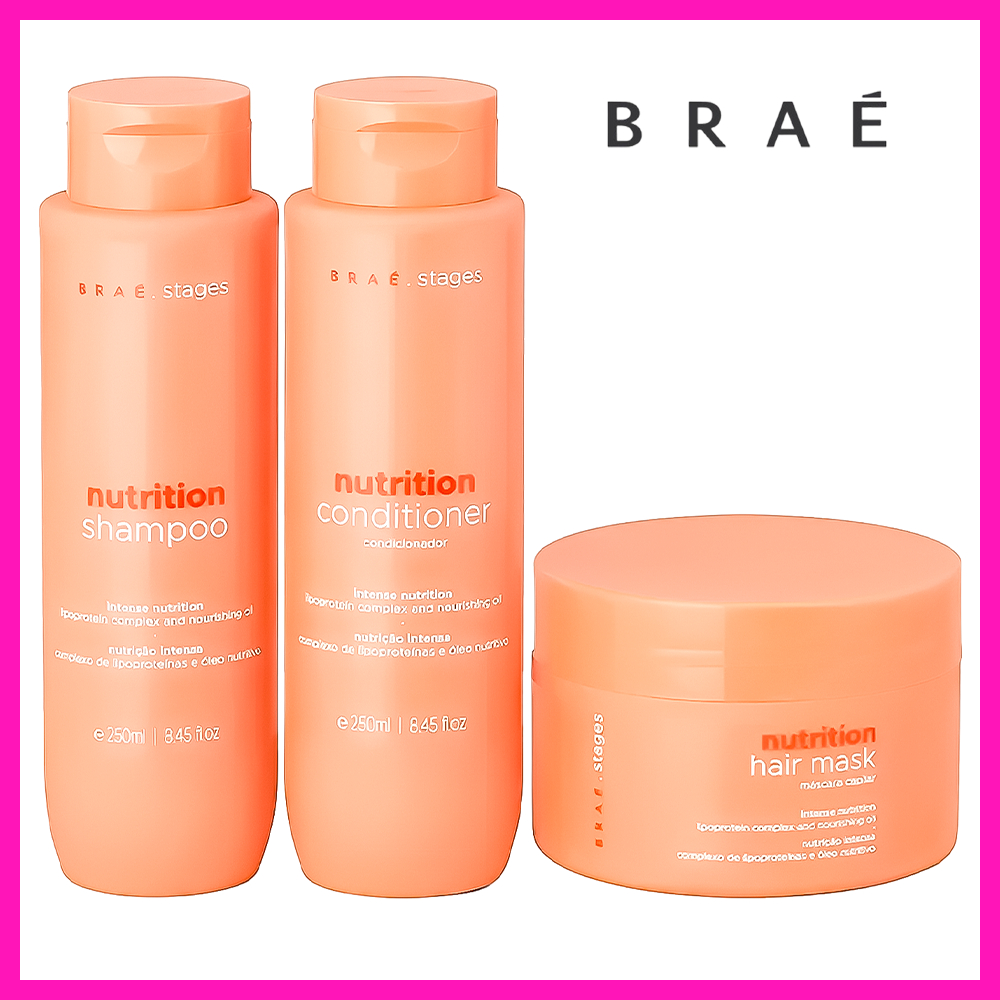 Braé Stages Nutrition Shampoo + Condicionador + Máscara (Nutrição intensa e regeneração da fibra capilar)