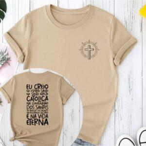 Camiseta Moda Feminina T-shirt Blusa Feminina Camisa Oração Credo Algodão Católica Cristã Religiosa 100% Algodão