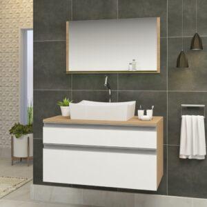 Conjunto Egito MDF gabinete para banheiro 80cm com cuba e espelheira
