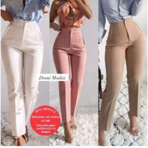 Domi Modas Calça Alfaiataria Feminina Cintura Alta LaNçamento Moda ZR 020