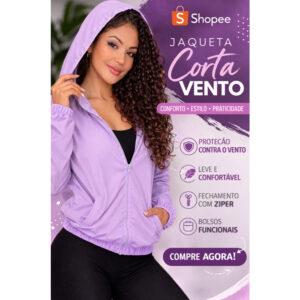 Jaqueta Feminina Leve Corta Vento com Capuz e Bolso