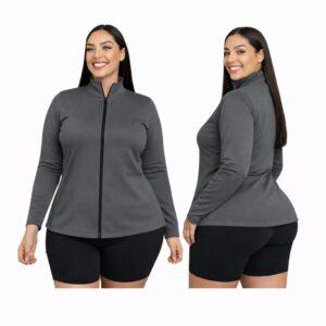 Jaqueta Plus Size Fitness Feminino Dry Fit Slim Proteção Solar UV50+, Tecido Térmico, Secagem Rápida