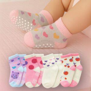 Kit 12,9 ou 6 Pares de Meias Bebê Menina Antiderrapantes Algodão Confortáveis 0–24 Meses