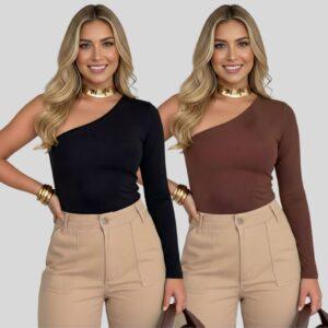 Kit 2 OU 1 Unidade Blusa Feminina Mula Manca Manga Longa – Suplex com Forro, Moda Feminina Estilosa