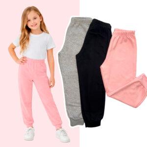 Kit 4 Calças de Moletom Infantil Feminina com Elástico Flanelada Outono Inverno