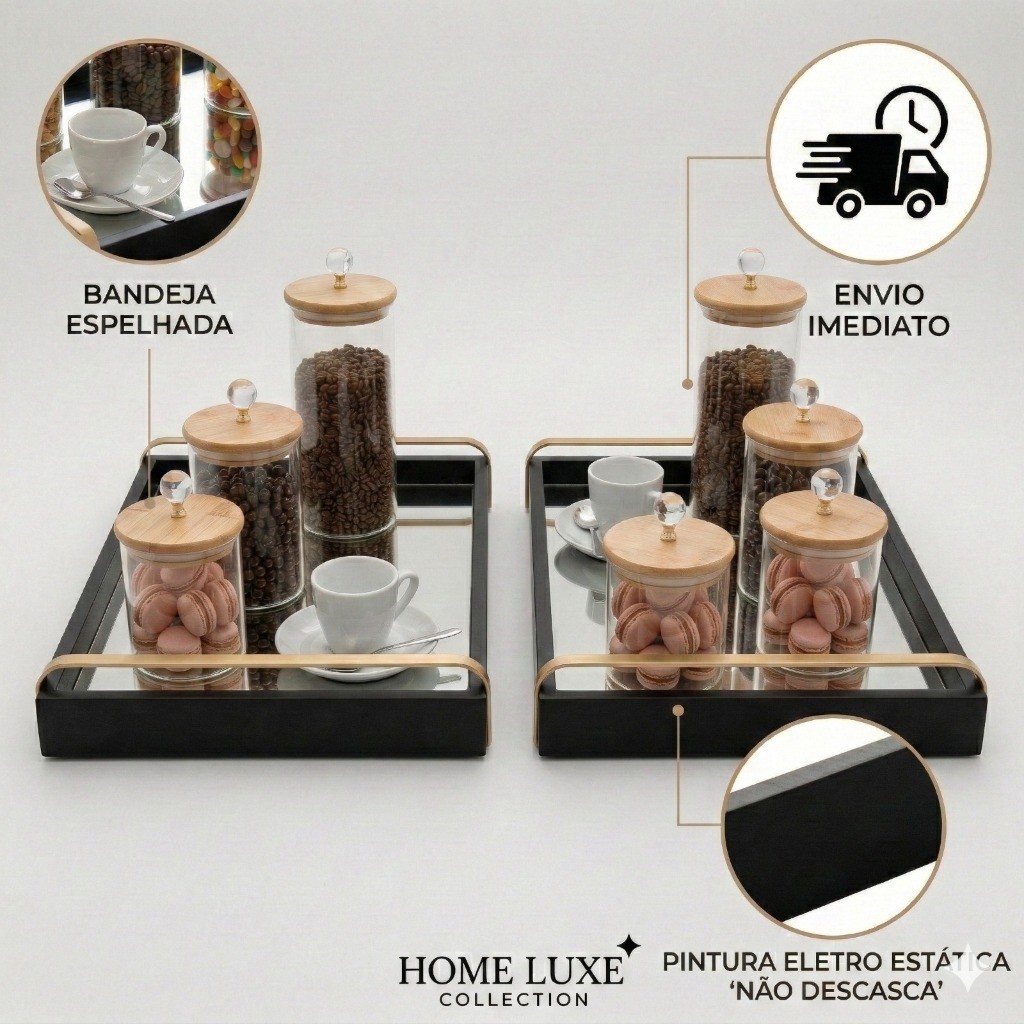 Kit Bandejas Decorativa Multiuso Para Sala Quarto Cozinha Organização e decoração