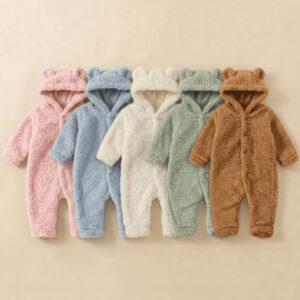 Macacão Fleece Orelhinha Capuz Bebê Inverno Quentninho Recém Nascido 0 a 12 Meses Menino E Menina