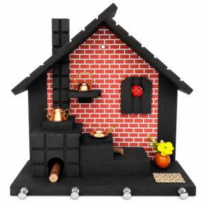 Porta Chaves Casinha Mineira de Parede Fornalha Artesanal | MDF com Miniaturas de Cobre | Organização e Decoração