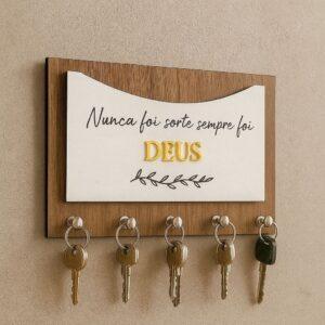 Porta Chaves MDF Decorativo de Parede com Frases Motivacional, 5 Ganchos para Organização e Decoração da Entrada