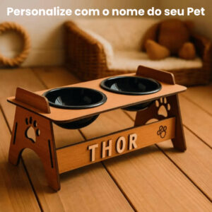 Tigelas Comedouro Bebedouro Elevado Em MDF Suspenso Para Pets Gato Cachorro Para Agua e Raçao