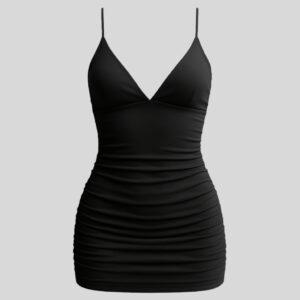 Vestido Feminino Tubinho Curto Alça Fina Feminino Franzido Lateral Ajustável Moda Festa Casual Confortável