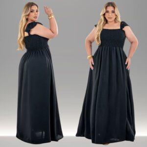 Vestido Femino Longo Crepe Dunas Alça Babado Plus Size Moda Moda Evangélica Casual Moda Maior Confortável Leve Comprido