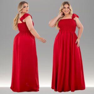 Vestido Longo Alça de Babado Crepe Dunas Plus Size Moda Casual Moda Evangélica Confortável Moda Maior Leve Comprido