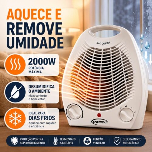 Aquecedor Elétrico Desumidificador Termostato 2000W