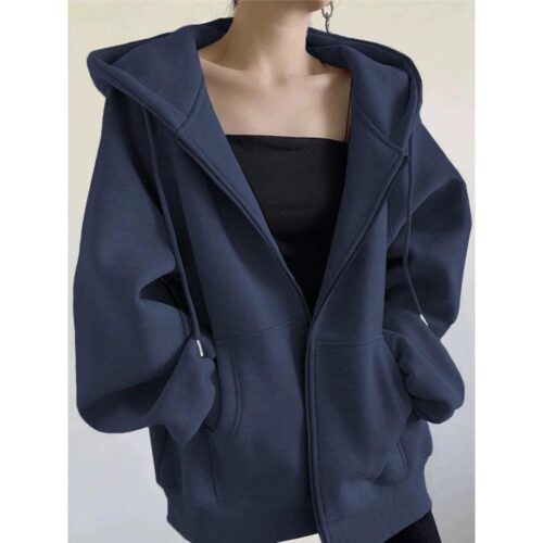 Blusa Moletom Flanelada Fechamento em Zíper Casual