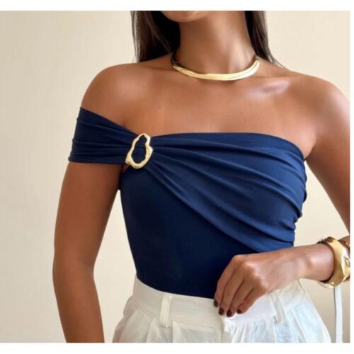 Body Feminino Fivela Orgânica Tendência 2026 Casual Elegante Moda Gringa Blogueira