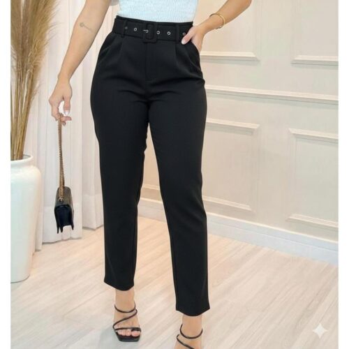 Calça Alfaiataria Moda Cintura Alta Feminina Slim Elegante