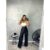 Calça Wide Leg Feminina Cintura Alta Couro Fake Preta