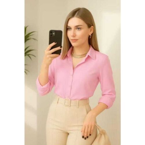 Camisa Moda Feminina Tendência 2025 Manga Longa Elegante