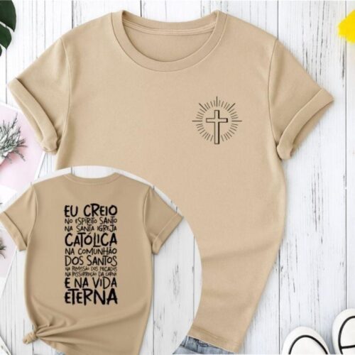 Camiseta Feminina Oração Credo Católica Cristã 100 Algodão