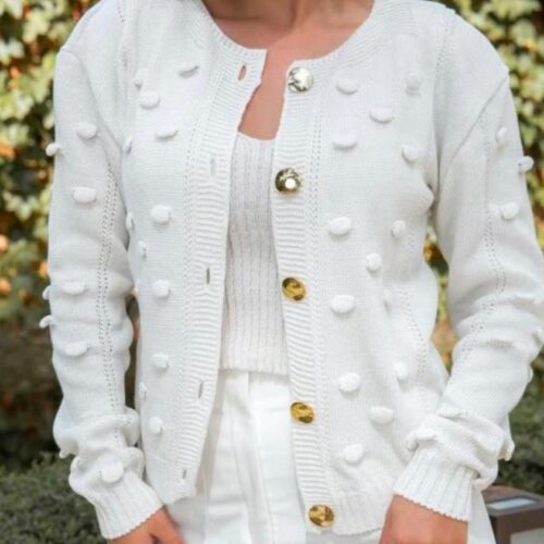Casaco de frio luxo com detalhes e botões de tricot feminina