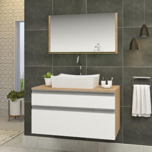 Conjunto Egito MDF Gabinete para Banheiro com Cuba 80cm