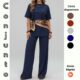 Conjunto Feminino Calça Pantalona com Blusa Manga Curta