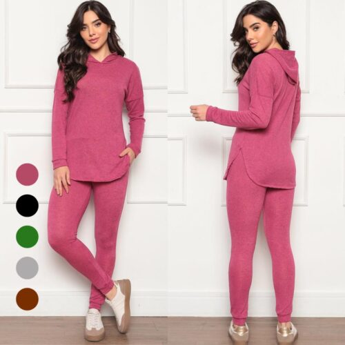 Conjunto Calça e Blusa Lanzinha Lãzinha com Capuz Feminino