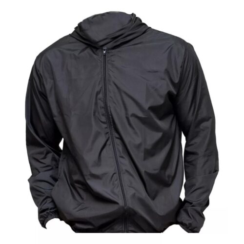 Jaqueta Corta Vento Lisa com Capuz Bolso ziper Masculino