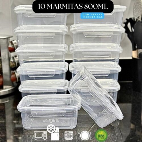 kit 10 potes marmita conjunto travas laterais bpa free 750ml