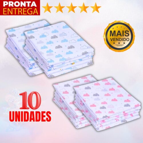 Kit 10 Unidades Fralda de Pano Estampada 60 x 60 Enxoval