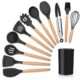 Utensílios para cozinha em silicone e bambu kit 12 peças