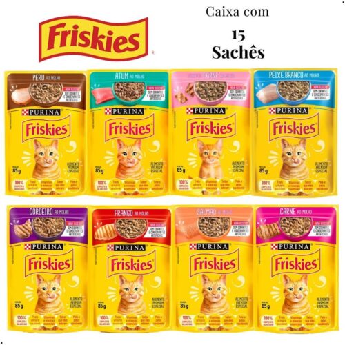 Sachê Alimento Úmido Gatos Friskies Kit 15 unid Carne Frango