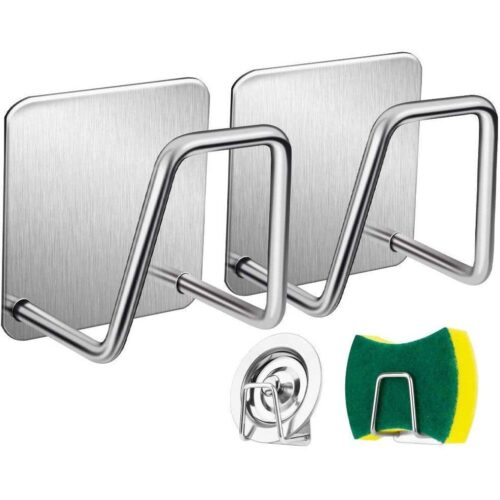 Gancho Aço Inoxidável Adesivo para Esponja de Cozinha Kit 2