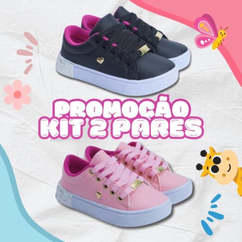 Kit 2 Pares Tênis Infantil Feminino Ultra Confortável 25-36