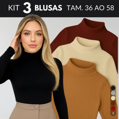 Kit 3 Blusa Termica De Frio Cacharrel Gola Alta Feminina