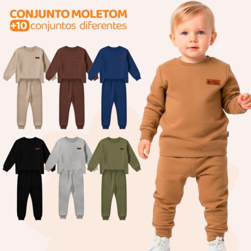 Kit 4 Peças Moletom Blusa e Calça Minimalista Bebê Menino