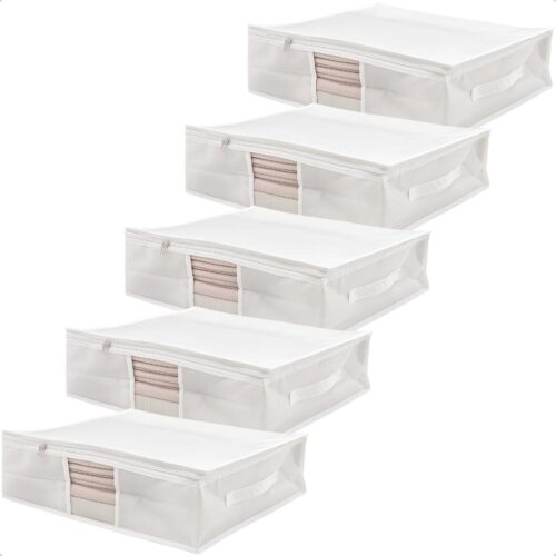 Kit 5 Saco Organizador Multiuso Capa Protetora Roupas Cobertos Toalhas Cama Mesa Banho 50x45x15cm