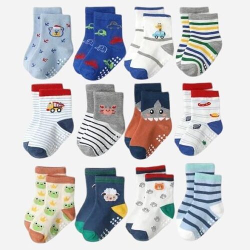 Kit 6 e 12 Pares de Meias Masculino Antiderrapante Bebê