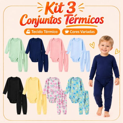 Kit 6 Peças 3 Bodys 3 Calças Térmico Peluciado Infantil