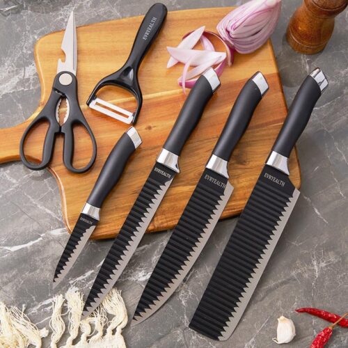 Kit Conjunto Facas Tesoura Descascador Gourmet Coloridas