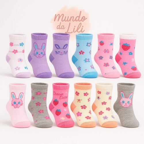 Kits Meias Estampadas Conforto Até 24 Pares Infantil