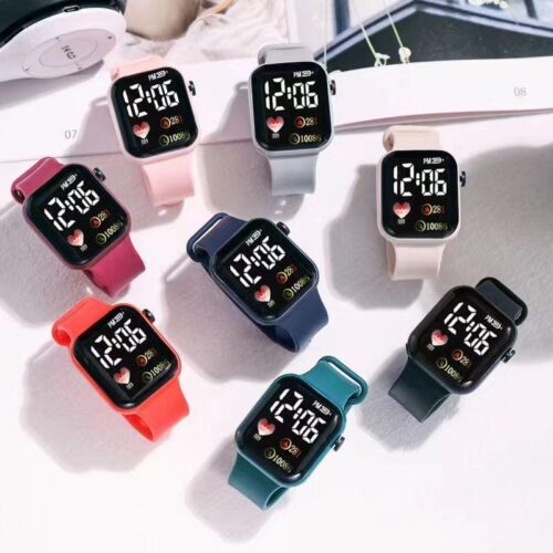 Relógio Digital Display LED Unissex Preto Verde Rosa Moda Minimalista Coreana Ultra Fina