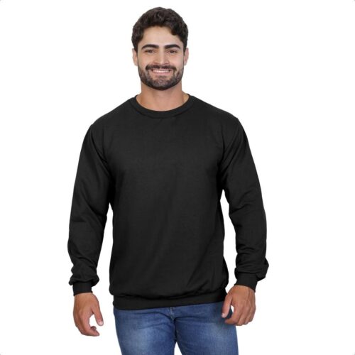 Moletom Unissex Careca Liso Flanelado Gola Redonda Ribana