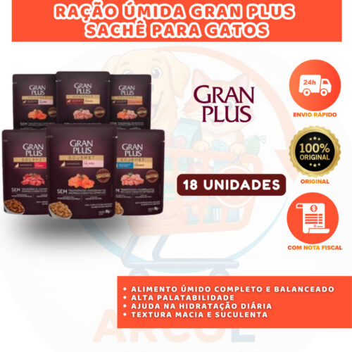 Ração úmida Gran Plus sachê para gatos caixa com 18 un 85g