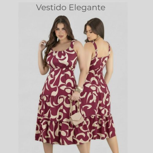Vestido Feminino Moda Midi Estampado Crepe Alças Largas